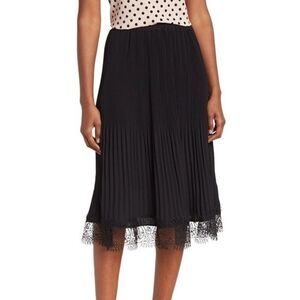 ADRIANNA PAPELL M Pleated Crepe Pull On Victorian Lace Whimsigoth Midi Skirt